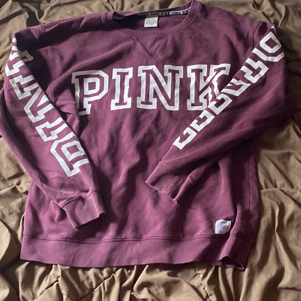 Womens Purple Crewneck Sweater — PINK